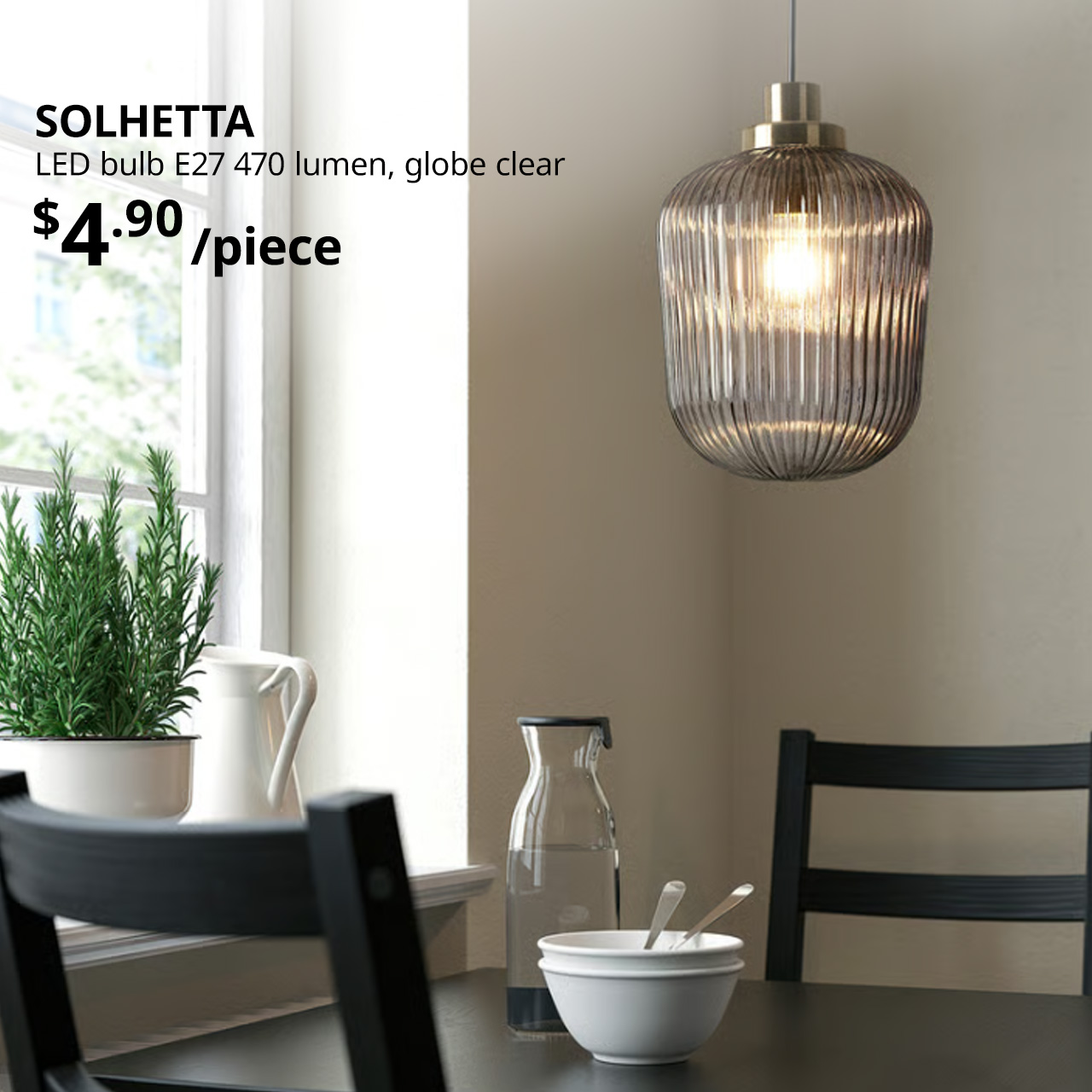 New IKEA product. SOLHETTA LED bulb E27 470 lumen, globe clear. $4.90/pieces