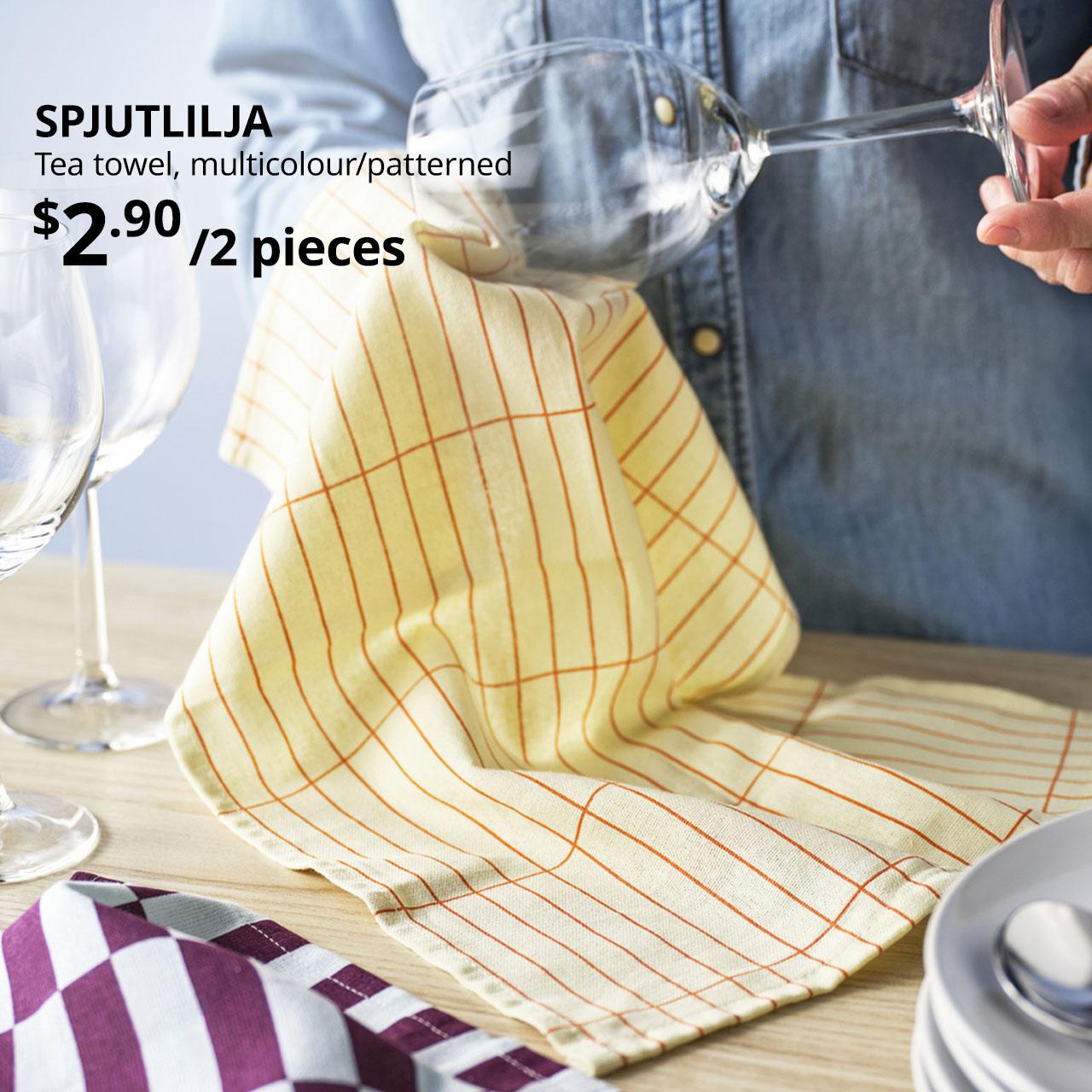 New IKEA product. SPJUTLILJA tea towel, multicolour/patterned, 35x50 cm. $2.90/2 pieces