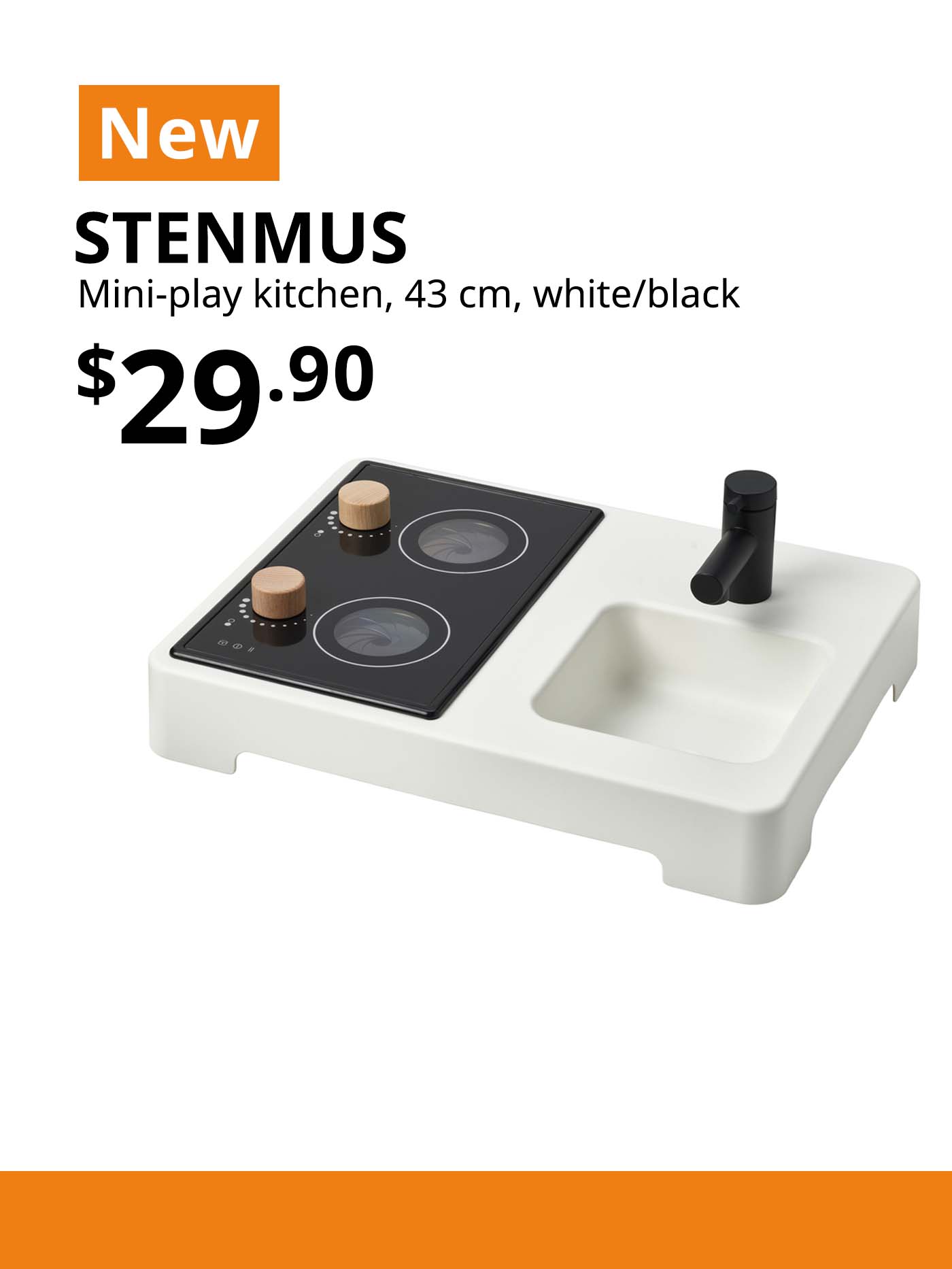 NEW IKEA product. STENMUS mini-play kitchen, white/black. $29.90