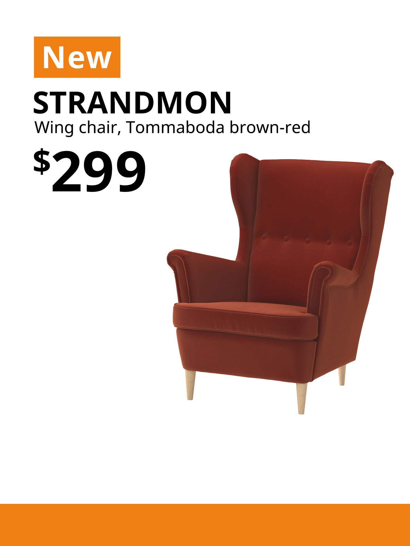 New IKEA product. STRANDMON Wing chair, Tommaboda brown-red. Price: $299