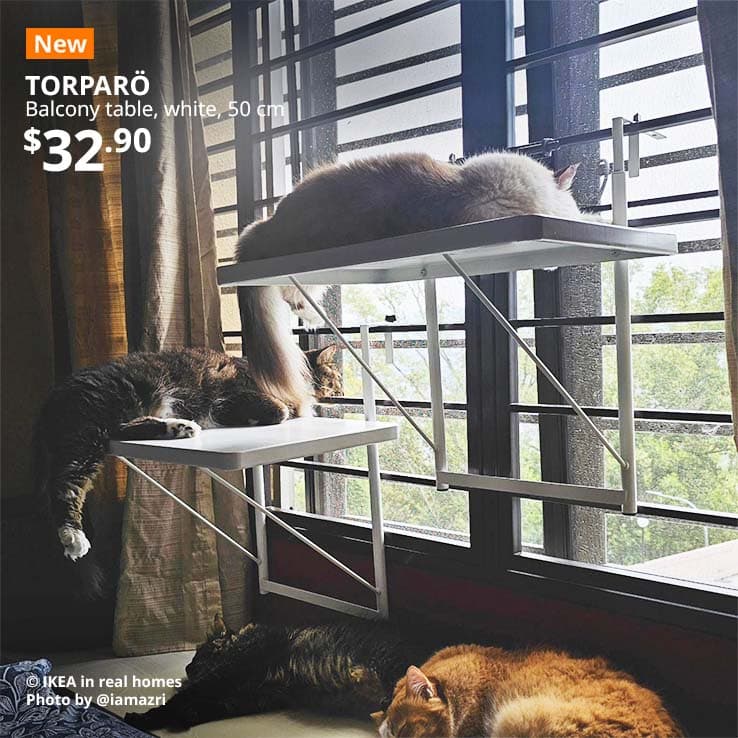 New IKEA product. TORPARÖ balcony table, white, 50 cm. Price: $32.90.