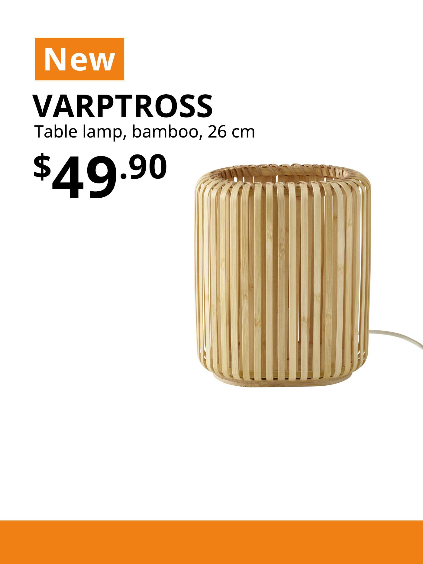 NEW IKEA product. VARPTROSS table lamp, bamboo, 26 cm. Price: $49.90