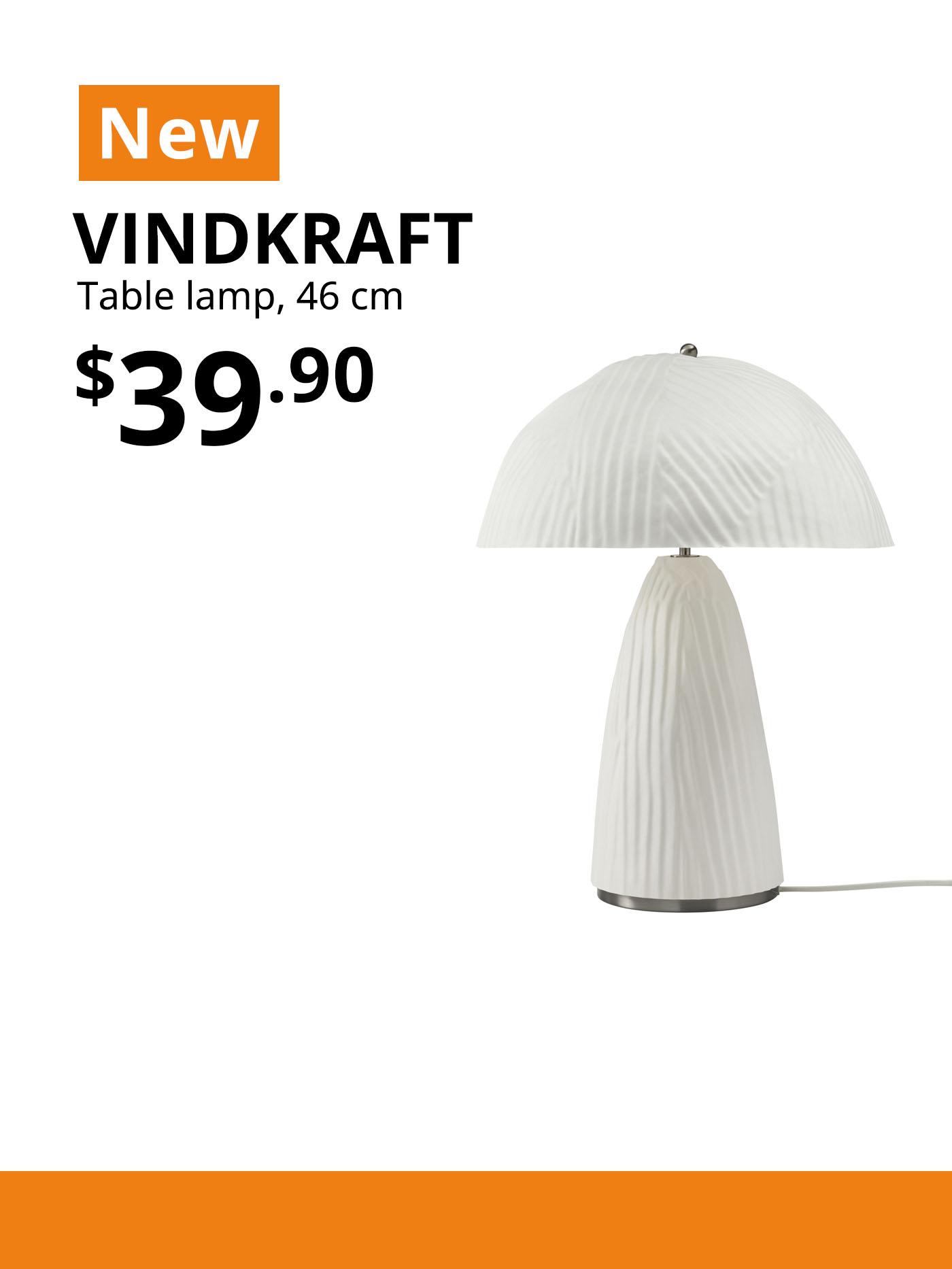 New IKEA product. VINDKRAFT Table lamp, white moulded paper pulp, 46 cm. Price: $39.90