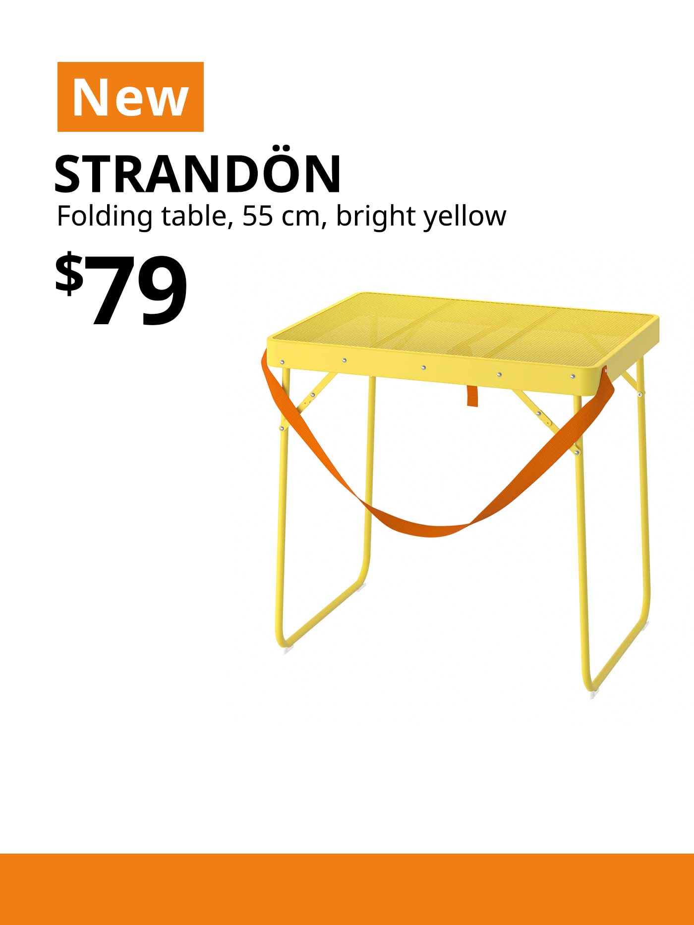NEW IKEA product. Yellow STRANDÖN folding table, $79.
