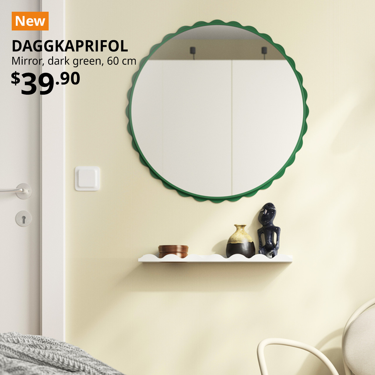 New product. DAGGKAPRIFOL mirror, dark green, 60 cm. $39.90