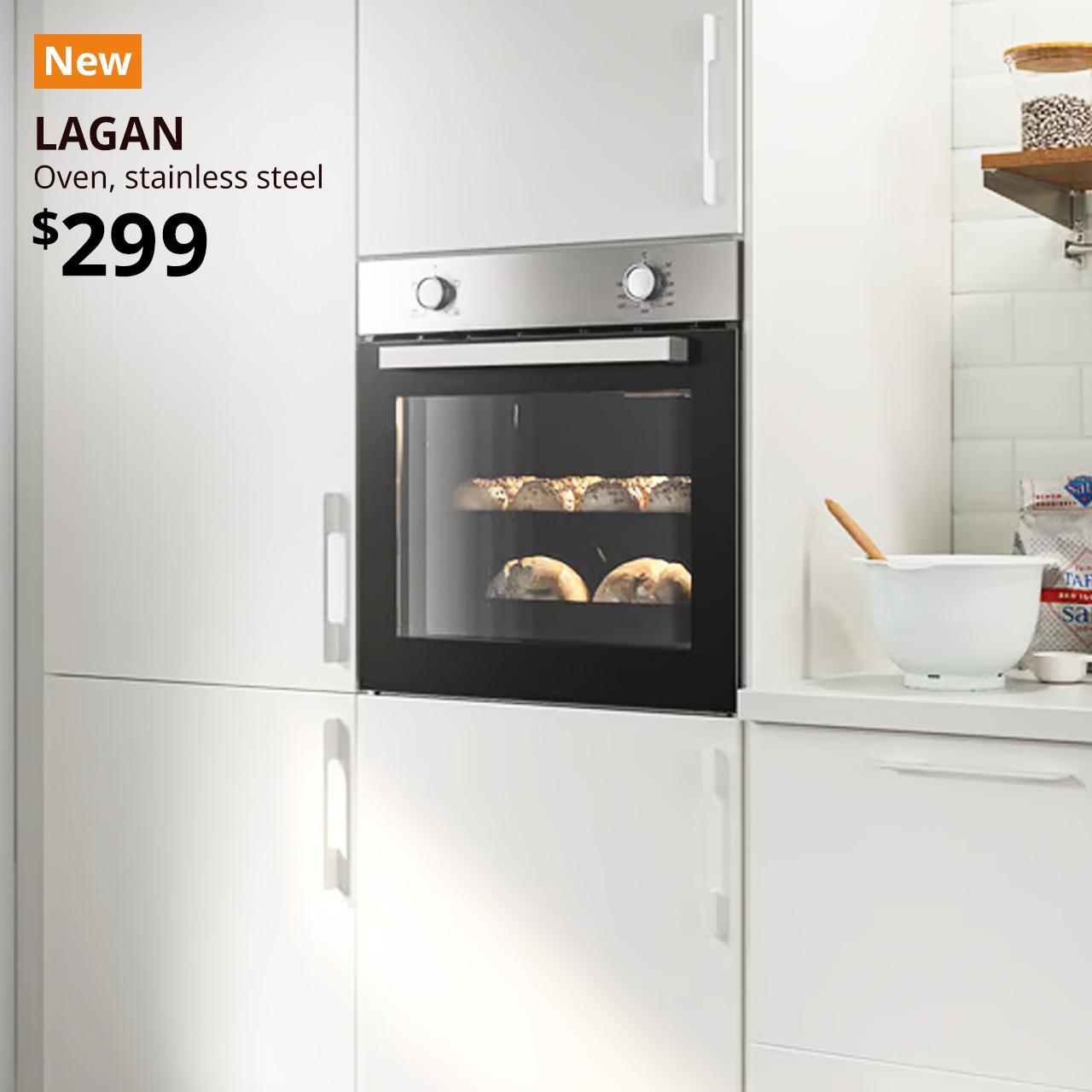 New product. LAGAN oven, stainless steel, in IKEA METOD kitchen. $299
