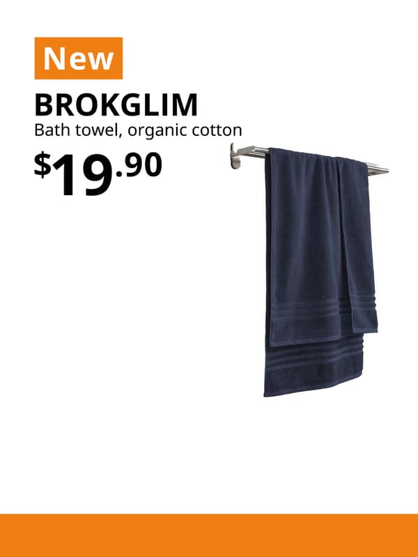 NEW product tag. BROKGLIM bath towel, organic cotton. $19.90.