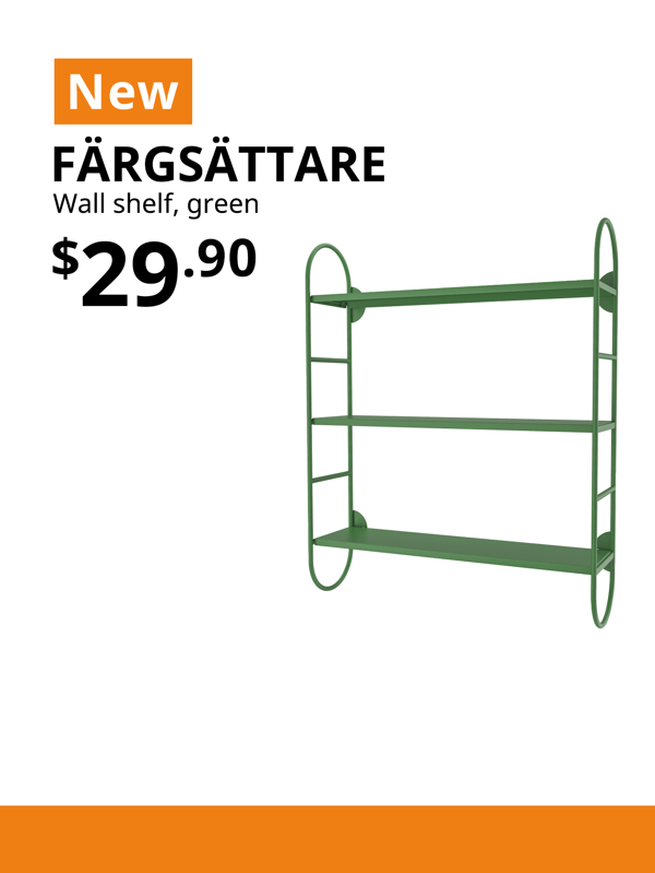NEW product tag. FÄRGSÄTTARE wall shelf, green. $29.90