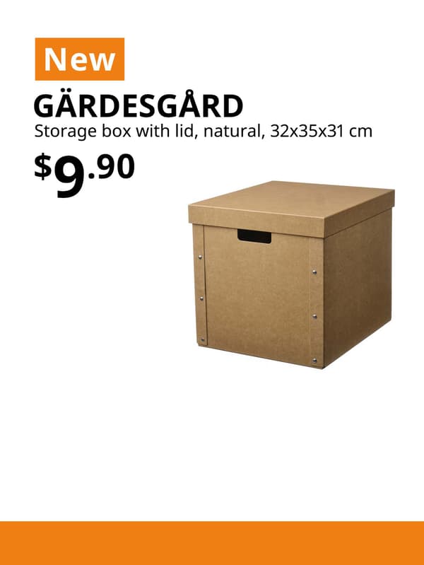 NEW product tag. GÄRDESGÅRD storage box with lid, natural, 32x35x31 cm, $9.90.