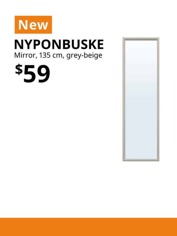 NEW product tag. NYPONBUSKE full-length mirror, 135 cm, grey-beige. $59.