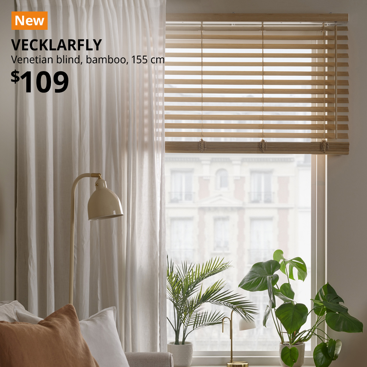 New product. VECKLARFLY Venetian blind, bamboo, 120x155 cm. $109