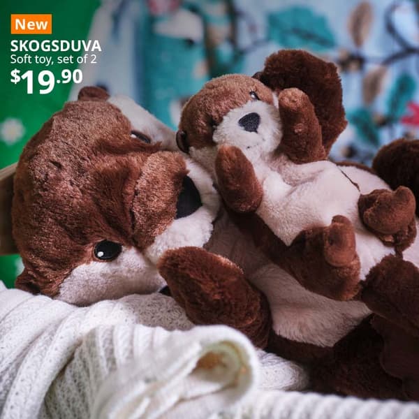 NEW tag in orange. SKOGSDUVA soft toy, set of 2 otters. $19.90