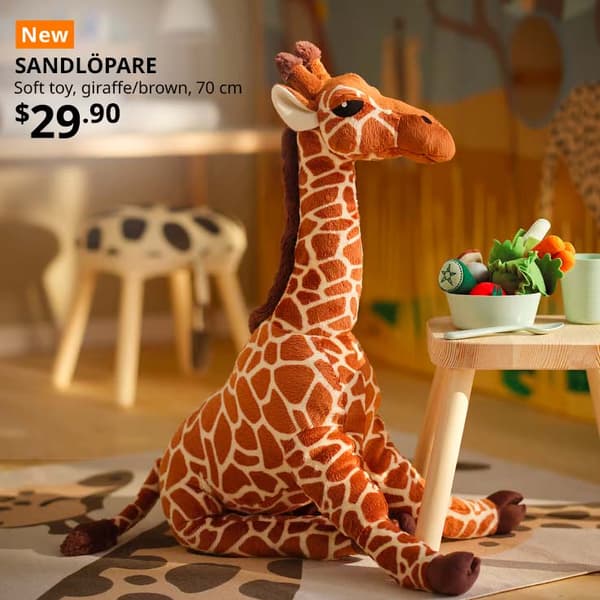 New tag. SANDLÖPARE
Soft toy, giraffe/brown, 70 cm
$29.90