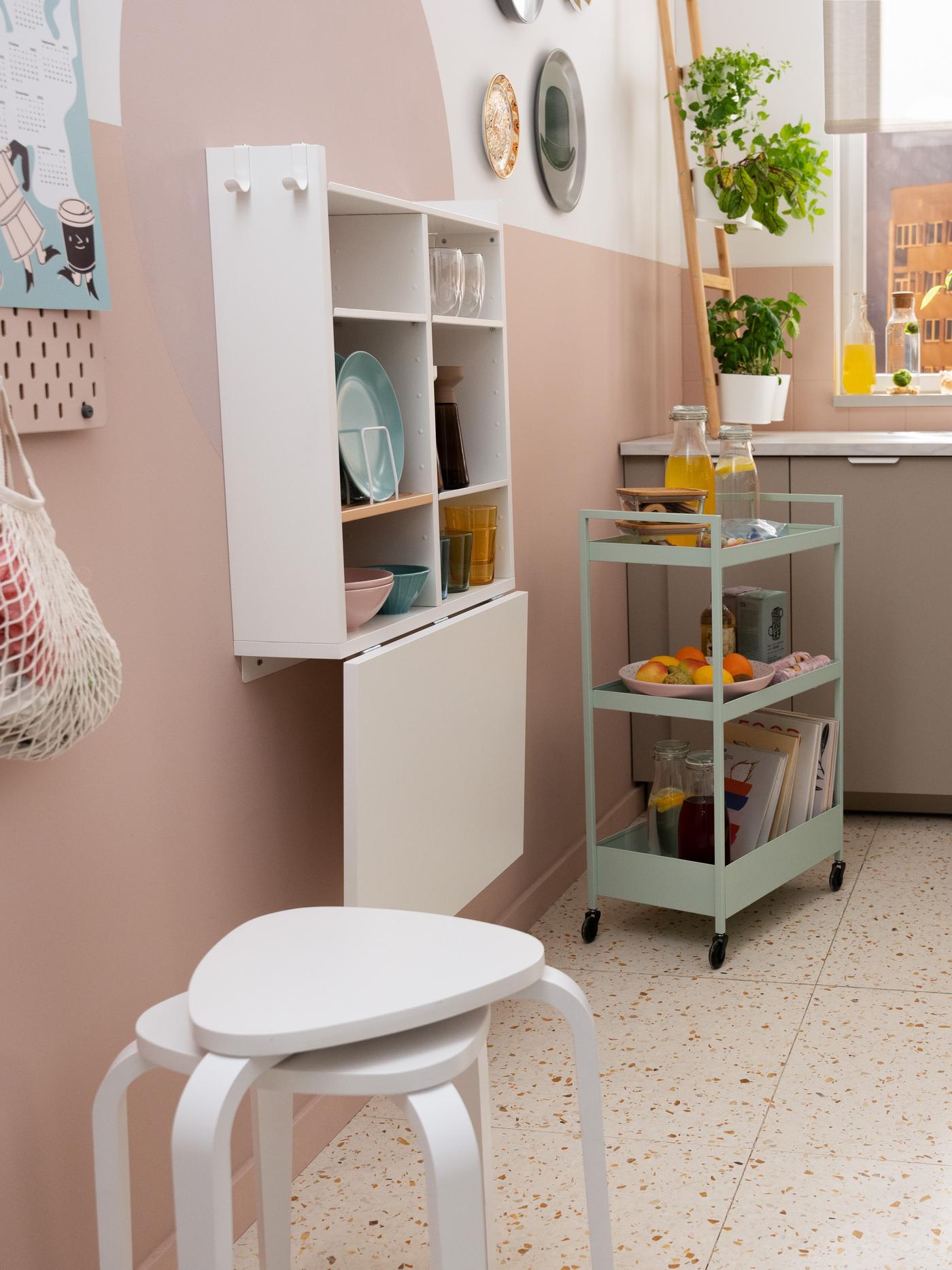 NORBERG Ścienny stół opuszczany ze schow, biały, 64x60 cm