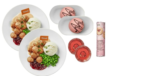 Nové menu 2x Švédské masovo-zeleninové  kuličky 8 ks
2x Princeznin dort, bezedný nápoj
1x KAFFEREP sušenky