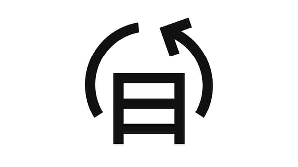 家具のような形と矢印を組み合わせた黒いアイコンで、イケアのサーキュラーマーケットや家具買取りサービスを象徴