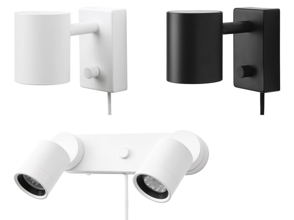 NYMÅNE Væg-/læselampe, hvid, artikelnummer: 203.569.09. NYMÅNE Væg-/læselampe, antracit, artikelnummer: 504.152.24. NYMÅNE Væglampe dobbelt, hvid, artikelnummer: 204.286.47