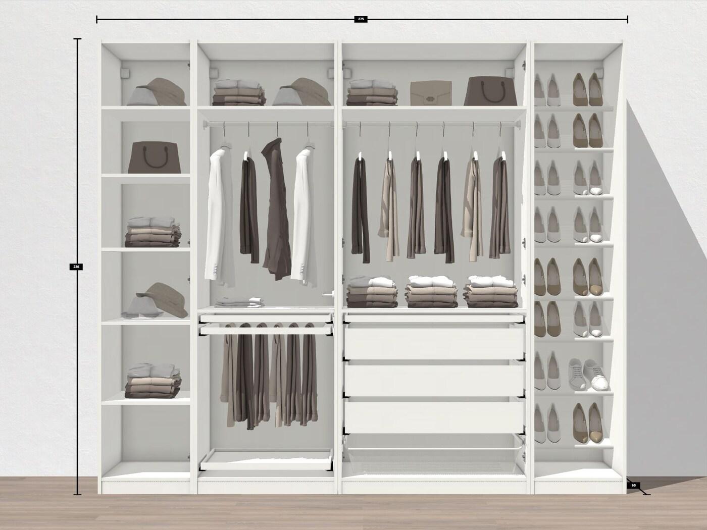 Obrázek návrhu sestavy šatní skříně PAX v plánovači.