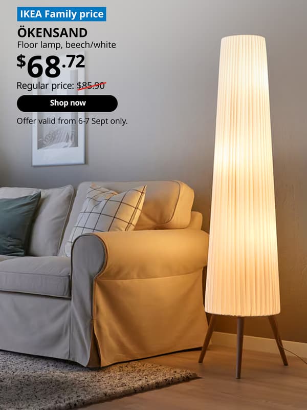 ÖKENSAND (00541531) floor lamp, $68.72. Regular price: $85.90.