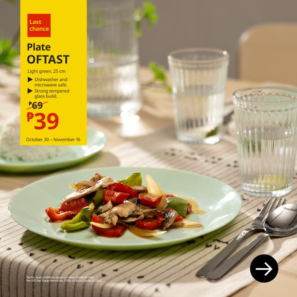 OFTAST
Plate, light green, 25 cm (9 ¾ 