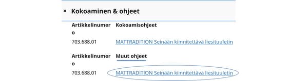 Ohjeet tuotesivulla