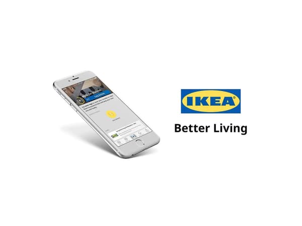 Okostelefon az IKEA Better Living alkalmazással és az IKEA Better Living logó.