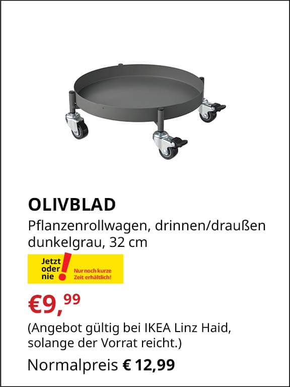 OLIVBLAD Pflanzenrollwagen, drinnen/draußen dunkelgrau, 32 cm €9,99 statt €12,99
