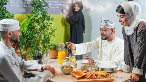 Omani family having breakfast at IKEA restaurant