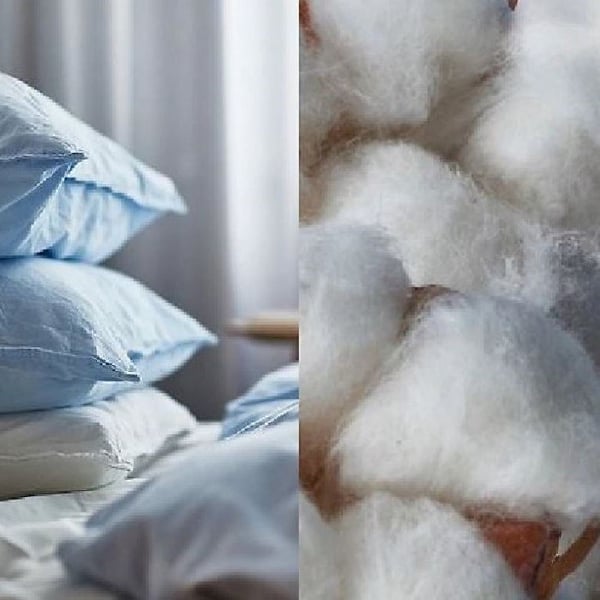 On one side of the picture - pillows, on other - cotton