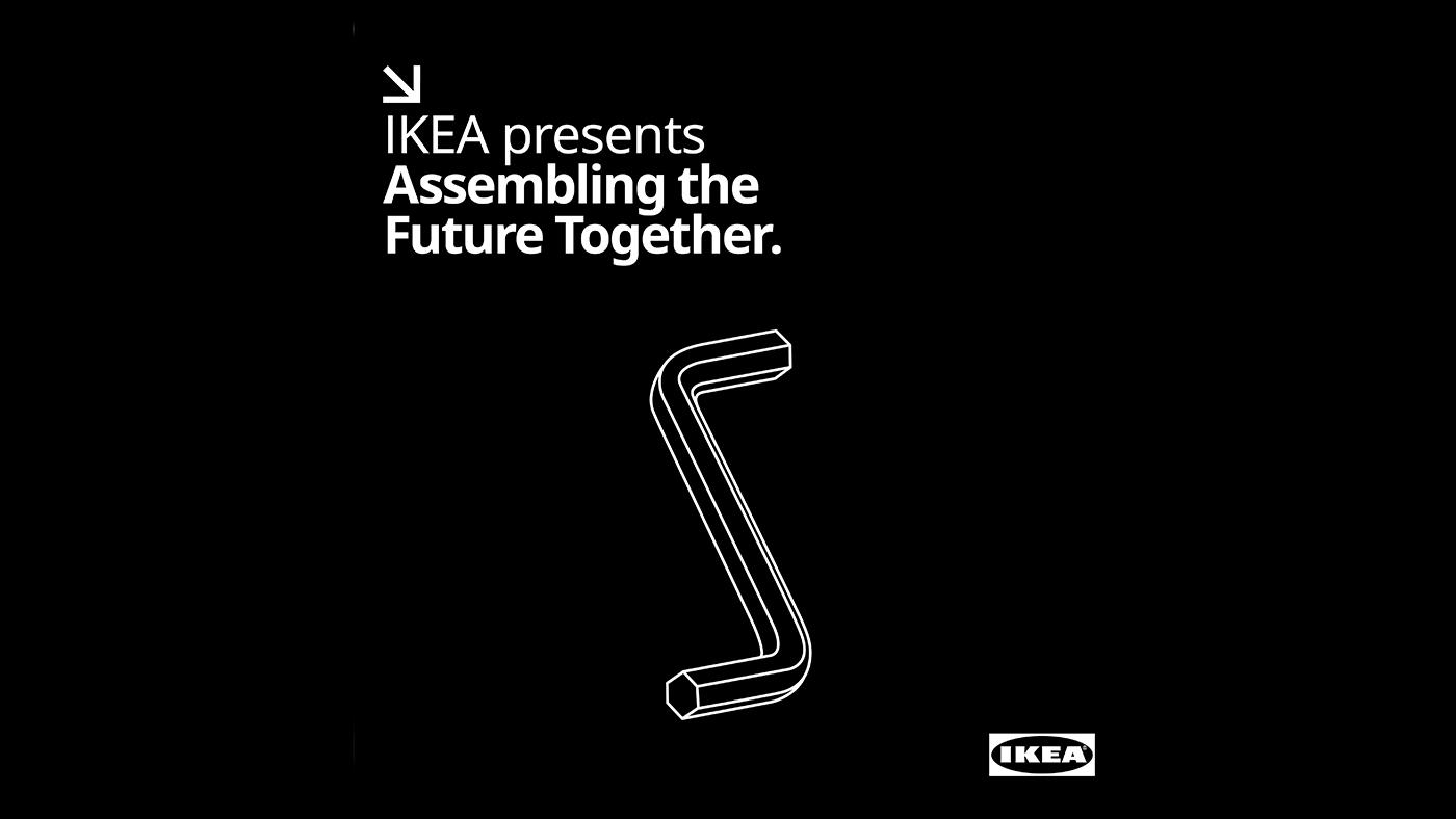 On voit un champ noir avec le titre "IKEA presents Assembling the Future Together."