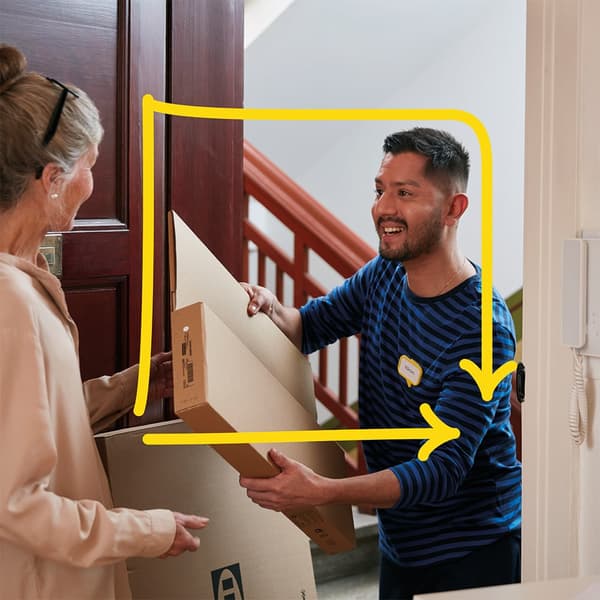 One person getting a package delivered from another person