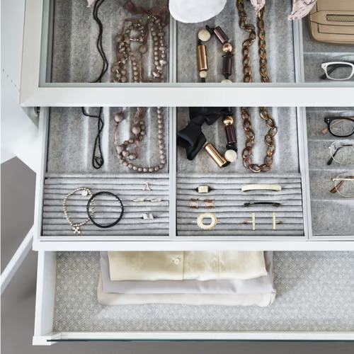 Open PAXwardrobes showing KOMPLEMENT internal organisers for accessories and clothes.  