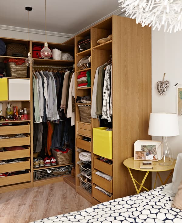 Open storage makes outfit inspiration easy.