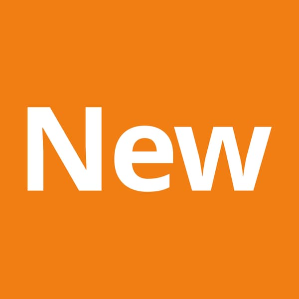 Orange background with white font that reads "New"