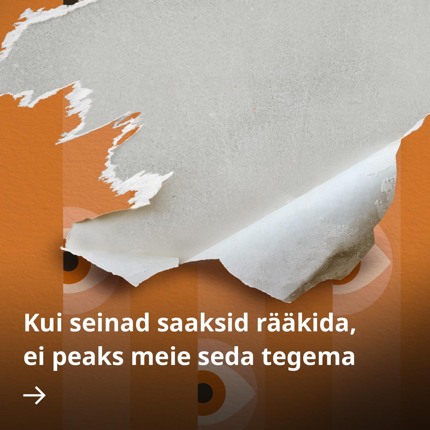 Oranžitriibuline silmamustriga tapeet, mille rebenenud osa sümboliseerib koduvägivalda ja varjatud pinget.