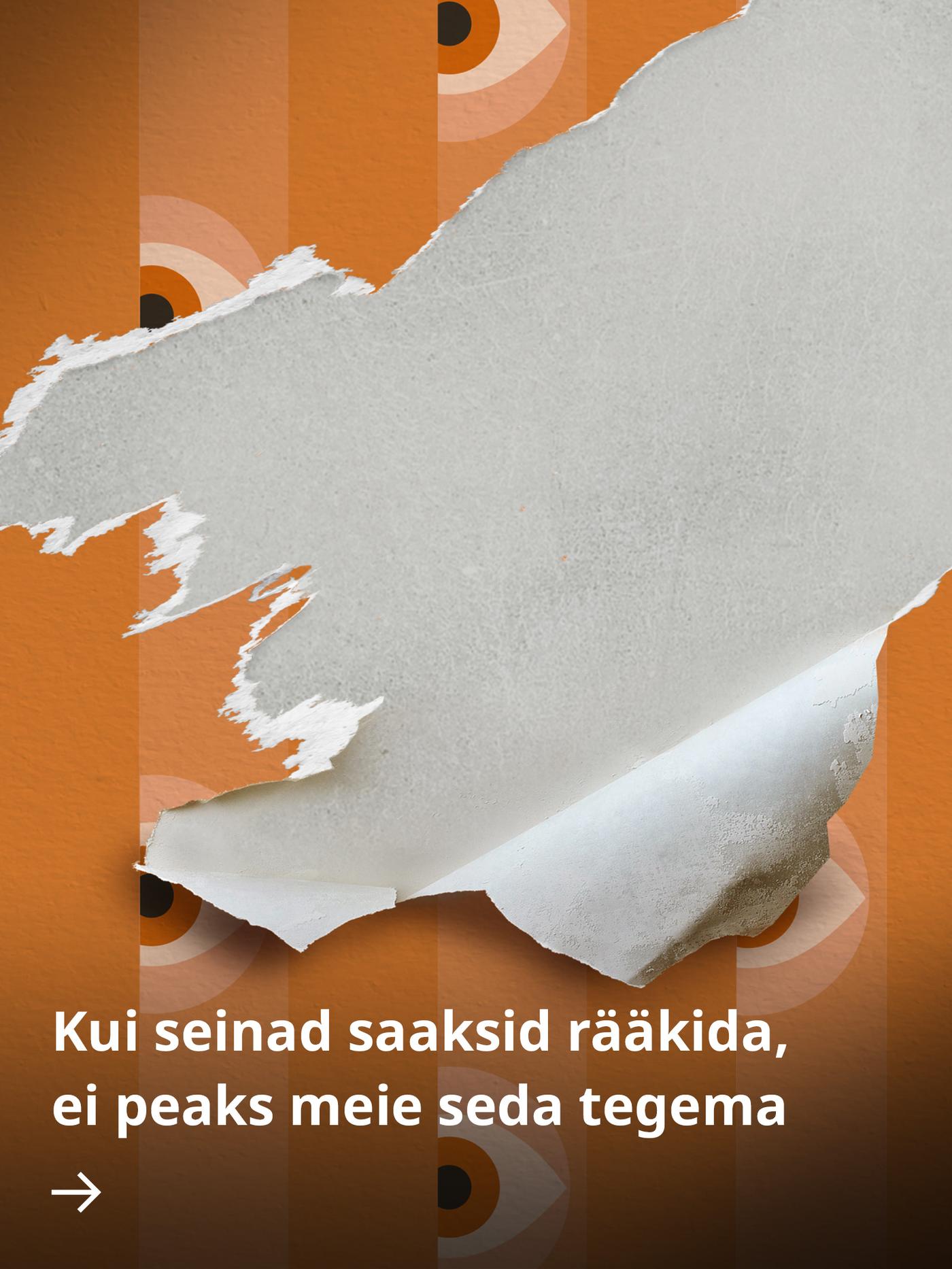 Oranžitriibuline silmamustriga tapeet, mille rebenenud osa sümboliseerib koduvägivalda ja varjatud pinget.