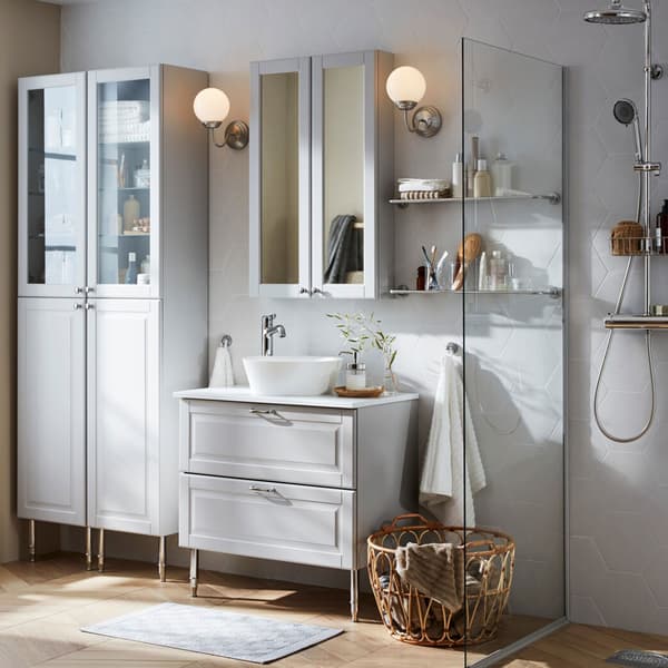 Organise your bathroom easily with IKEA GODMORGON furniture series. The white drawers come with fully extendable doors with a silent close function.