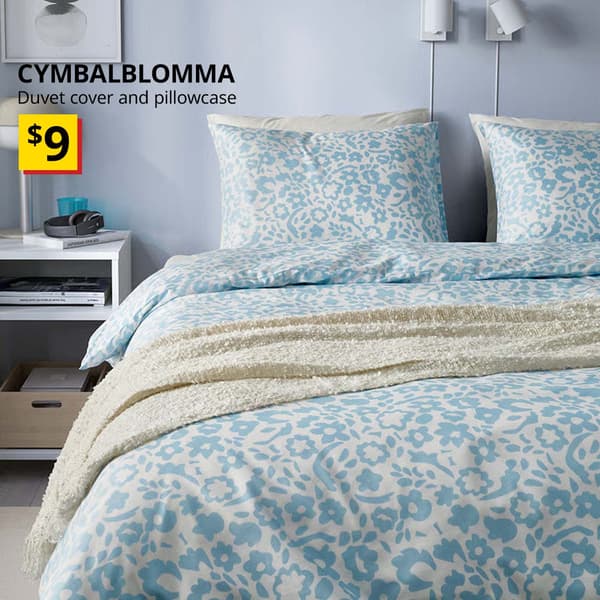 Our lowest price. CYMBALBLOMMA, Duvet cover and pillowcase, white/blue, 150x200/50x80 cm. $9.