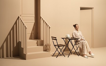 Outdoor furniture in front of the door