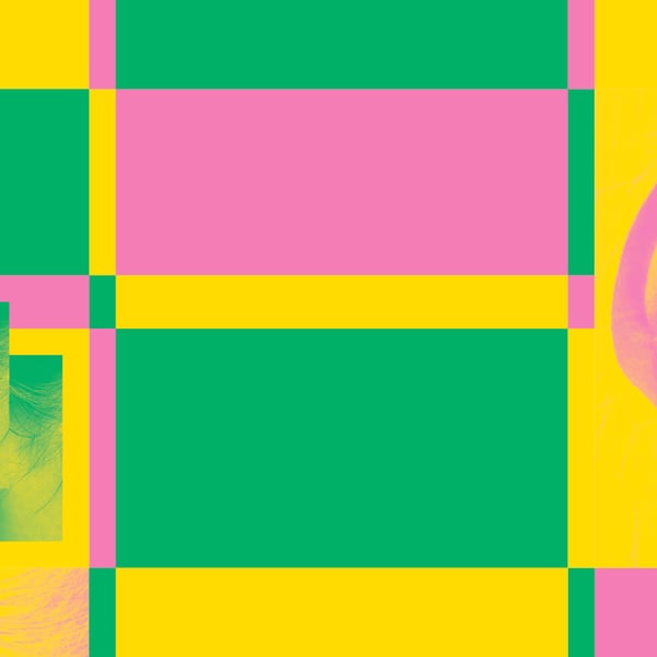 Overlapping green, pink, and yellow colour bars.