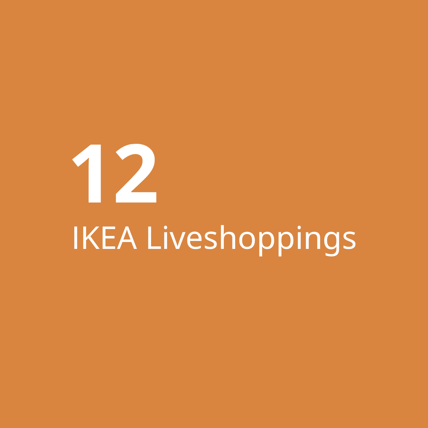 På en orangbaggrund står med hvid skrift 12 liveshoppings.