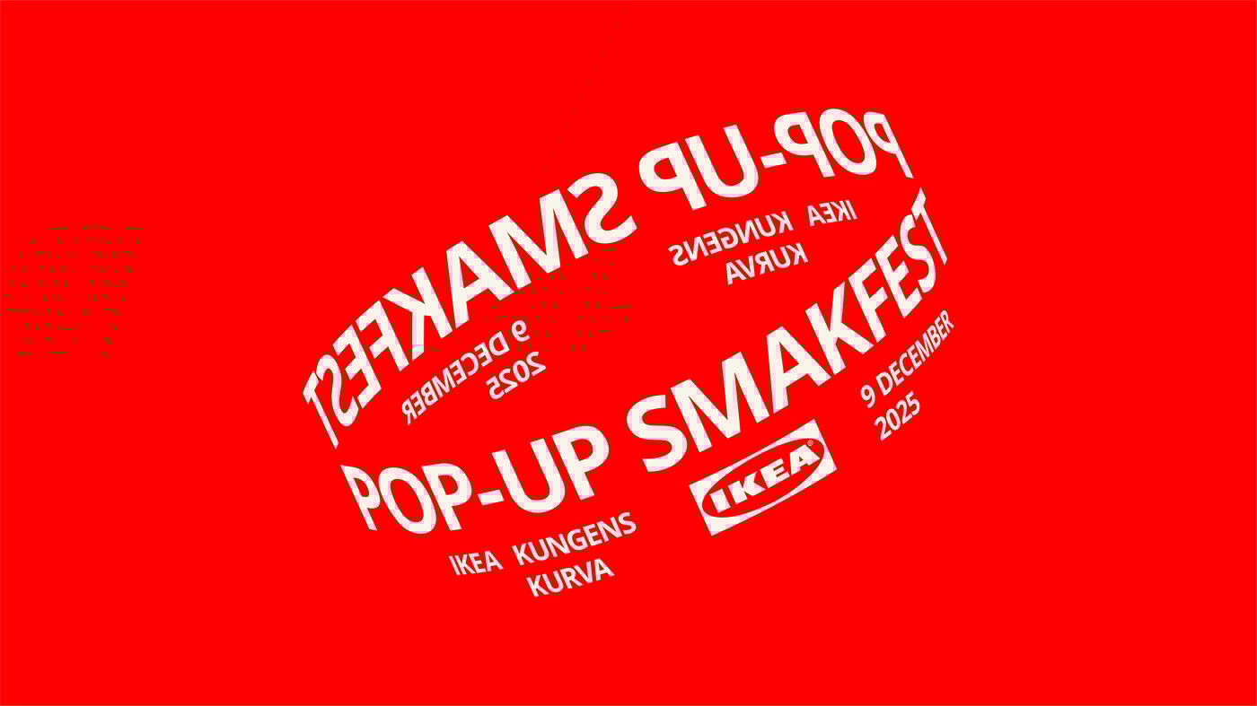 På en röd bakgrund står det med vit text skrivet Smakfest.