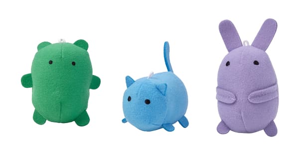 Pack de tres peluches con formas de animales: osito, gatito y conejito 