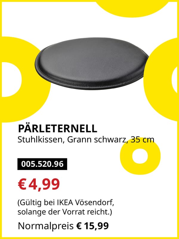 PÄRLETERNELL Stuhlkissen, Grann schwarz, 35 cm statt € 15,99 zum IKEA Frühlingsangebots-Preis von € 4,99