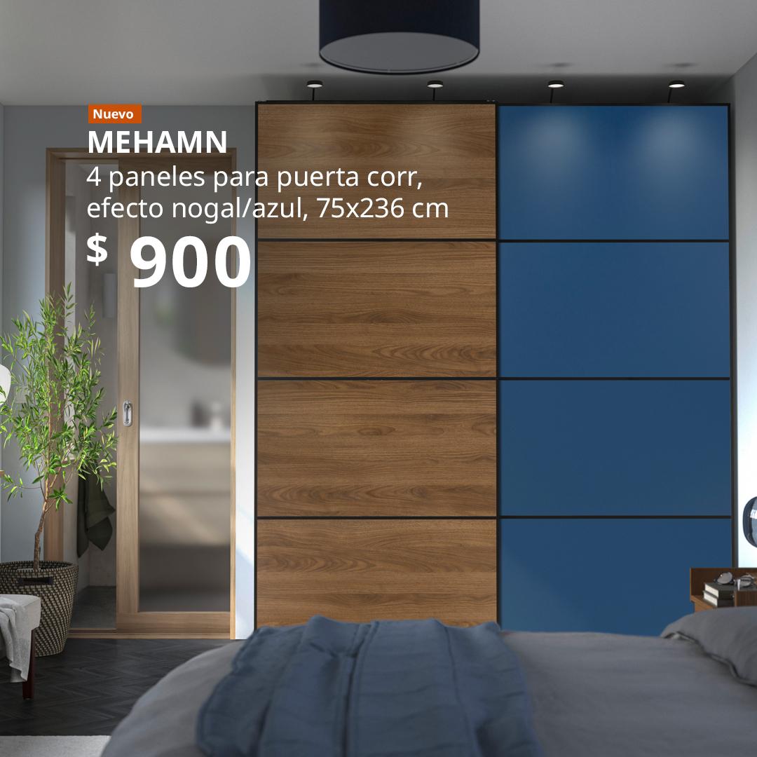 Paneles para puerta corrediza en efecto nogal/azul MEHAMN de 110x236 cm.