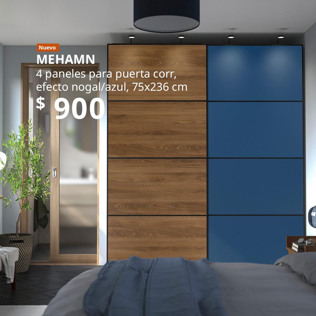 Paneles para puerta corrediza en efecto nogal/azul MEHAMN de 100x236 cm.