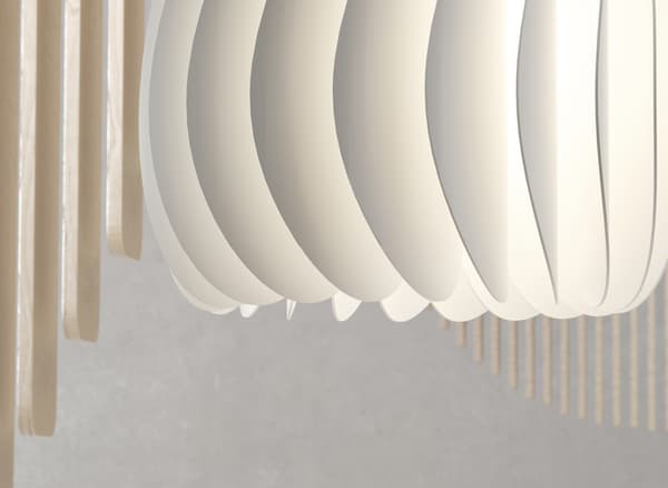 Paralume dalla forma armoniosa che ricorda una turbina.