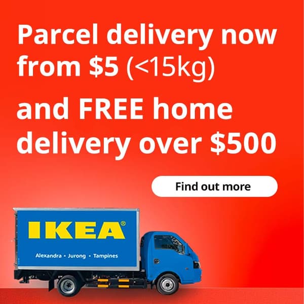 Parcel delivery now from $50 (<15kg) and FREE home delivery over $500. Find out more. IKEA truck over red background.