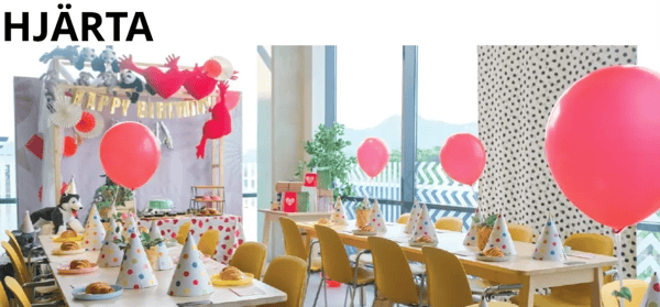 Party with love and affection themed decorations, with ornaments and heart-shaped dolls.
