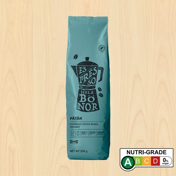 PÅTÅR Espresso coffee bean organic, 250g; nutri-grade A (0% sugar) certification at bottom right corner of thumbnail